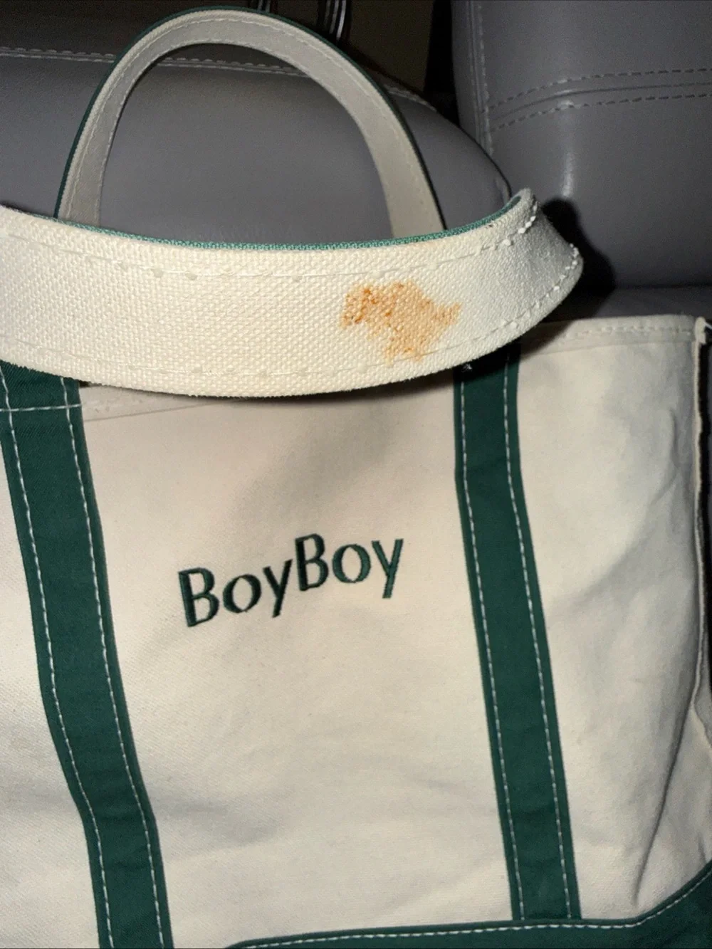LL Bean Boat & Tote Bag Green and Cream